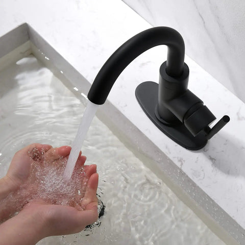 Matte Black Single Handle Bar Sink Faucet With 6 Inch Deck Plate 360 Degree Swivel Spout One Hole Bathroom Tap Lead Free