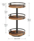 3-Tier Lazy Susan Organizer with Rotating Turntable Spice Rack, 18.9" high, rustic brown and black finish, vertical kitchen storage