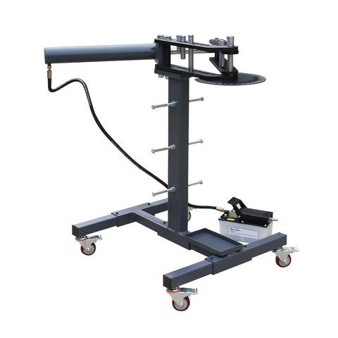 Pro Spec 10 Ton Air Hydraulic Tube Bender With 12 Inch Stroke heavy duty frame and foot pedal control for pipe bending.