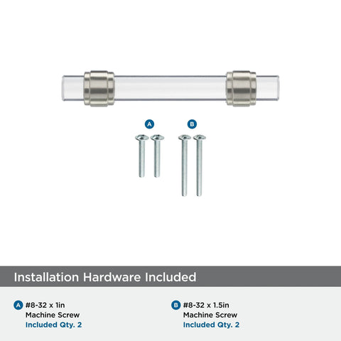 Glacio Clear Satin Nickel Cabinet Pull 3 Inch Center To Center, 4-9/16 Inch Overall Length with included installation screws