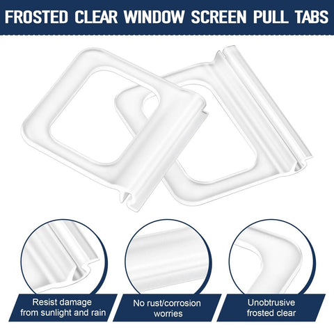 Total Win Window Screen Pull Tabs 30 Pack Universal Replacement Handles Frosted Clear, showing durable clear plastic pull tabs for easy screen handling.