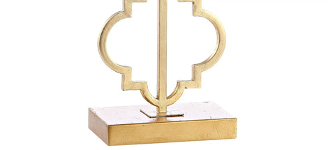 Gold iron base of 32-Inch Gold Iron Ogee Trellis Table Lamp With USB Port, Modern Glam Geometric Base, LED Bulb Included