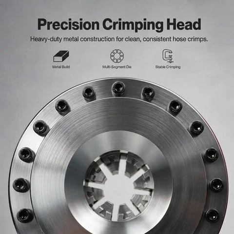 Precision crimping head of Heavy Duty Hydraulic Hose Crimper 110V Machine showcasing heavy-duty metal construction and multi-segment die.