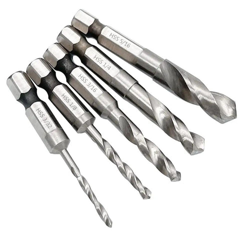 Pro Shop Ready 5 Piece Short Stubby Drill Bit Set Built Tough As Nails With Premium M2 Hss Steel And A Rock Solid 135 Degree Split Point Tip For Heavy Metal And Wood Drilling Projects in various sizes.