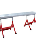 Tough As Nails Steel Welding Workbench 90 By 20 Inches 400 Pound Capacity Folding Table showing adjustable height and smooth retractable guide rails.