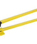 Steel Dragon 2-in-1 Portable Manual Rebar Cutter And Bender For 5/8 Inch #5 Rebar, heavy duty yellow tool with 50 inch handle.