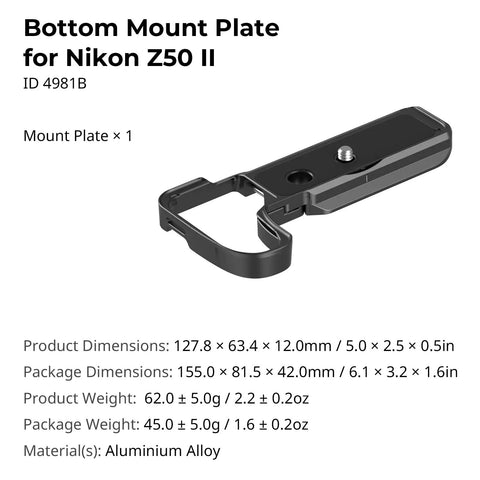 Z50 II Base Plate For Nikon Z50 II Aluminum Alloy Bottom Mount Plate With Arca Swiss Quick Release And Strap Holes