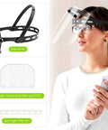 Adjustable Full Face Shield Kit With Anti Fog Clear Visors Lightweight Frame 2 Pack shown with replaceable visors and sponge strips