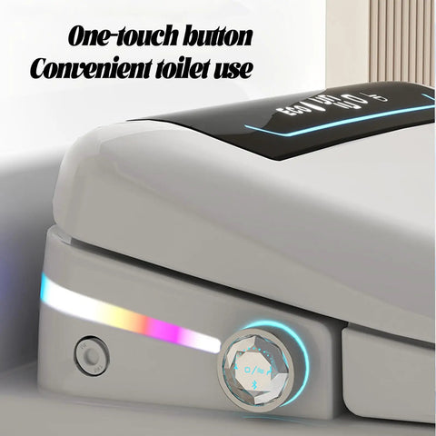 Heated Smart Bidet Toilet Seat With Self Cleaning Stainless Steel Nozzle And Adjustable Water Pressure Vortex Wash Plus Warm Air Dryer Led Nightlight features a one-touch control button.