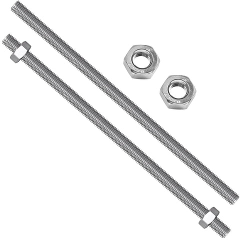Two M12x300mm stainless steel fully threaded studs with hex nuts for anchor bolts and clamps