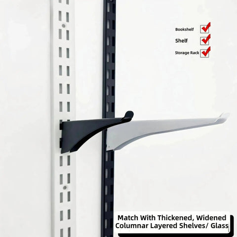 Image showing Sturdy Carbon Steel Shelf Brackets For Slotted Shelves with wall mount hardware.