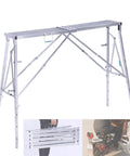 Foldable Scaffold Platform With Adjustable Height And Length featuring a sturdy aluminum frame, portable design for easy transport.