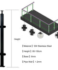 Top Shelf Black Glass Railing Post For Outdoor Stairs Decks Built Like A Tank Stainless Steel Clamps Height 150cm