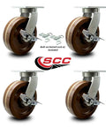 12 Inch Beefy Swivel Top Plate Caster Set With Heavy Duty Phenolic Wheels, High Temp Performance Casters, 4 Piece Set with Bolt On Locks