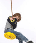Child playing indoors on Daisy Disc Tree Swing With Rope Seat For Backyard Play Blue Monkey Swing Style 11 Inch Disc 6.5 Foot Rope Keeps It Safe And Fun For Lil Adventurers Indoors Or Outdoors