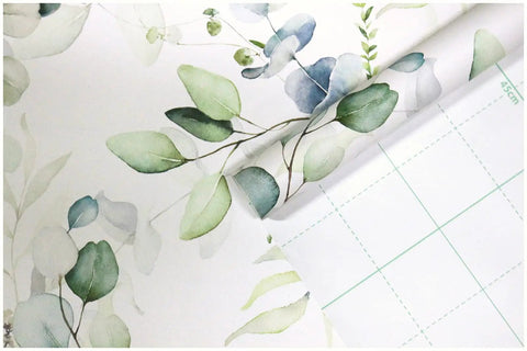 Peel And Stick Boho Green And White Eucalyptus Leaf Wallpaper For Walls Easy Install No Mess Removable And Repositionable