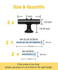 2 Pack Matte Black Cabinet Pulls T Bar Knobs For Kitchen Cupboards And Bathroom Cabinets size and quantity diagram.
