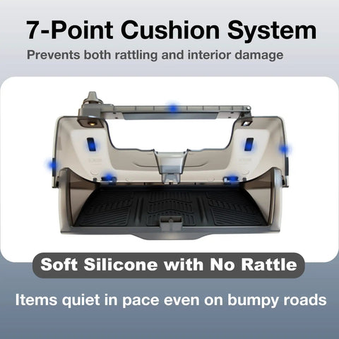 Tesla Hidden Under Screen Storage Box with silicone cushion system for Model Y and Model 3, 7-point design, interior view