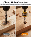 Pro Grade Four Blade Countersink Drill Bit Set With Depth Stop And Aluminum Stop Collar drilling clean holes in wood