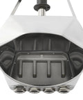 Built Tough Air Stucco Texture Hopper Sprayer Cranks Out Fast Wall Coating with visible four nozzle openings and aluminum design.