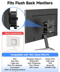 Boss Grade Adjustable Mini Pc Mount Bracket Vesa Under Desk And Monitor Arm Computer Holder Hella Secure Quick Swap Design For Nuc Chromebox Mac Mini And Thin Clients 2 Pack attached to flush back monitor.