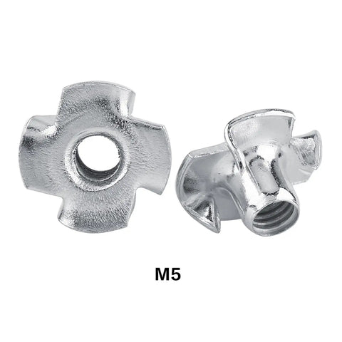 Four Pronged T Nuts For Woodworking And Furniture Making Carbon Steel With Zinc Plating Secure Threaded Socket M5