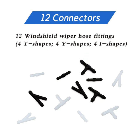 12 connectors from Ultimate Windshield Washer Hose Kit Four Meter Length With Twelve Connectors For Most Cars Flexible Rubber Tubing Replacement