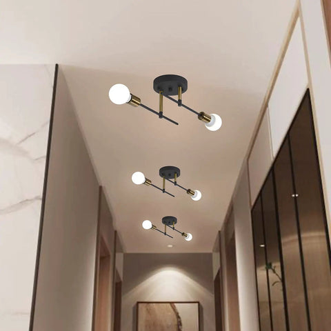 Matte Black Rustic Ceiling Light Semi Flush Mount Two Bulb Fixture With E26 Base For Farmhouse Kitchen Dining Room Bathroom And Bedroom Modern Industrial Style Vibe