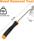 Easy Weed Remover Tool With 13.3 Inch Long Handle Heavy Duty Weeder For Veggie Gardens And Backyards Portable Rubber Handled Weed Puller For Uprooting Tough Weeds Farm Grade Garden Tool Built To Save Your Back. 221g steel weed remover tool with 13.3 in handle and 4-tooth head