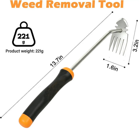 Easy Weed Remover Tool With 13.3 Inch Long Handle Heavy Duty Weeder For Veggie Gardens And Backyards Portable Rubber Handled Weed Puller For Uprooting Tough Weeds Farm Grade Garden Tool Built To Save Your Back. 221g steel weed remover tool with 13.3 in handle and 4-tooth head
