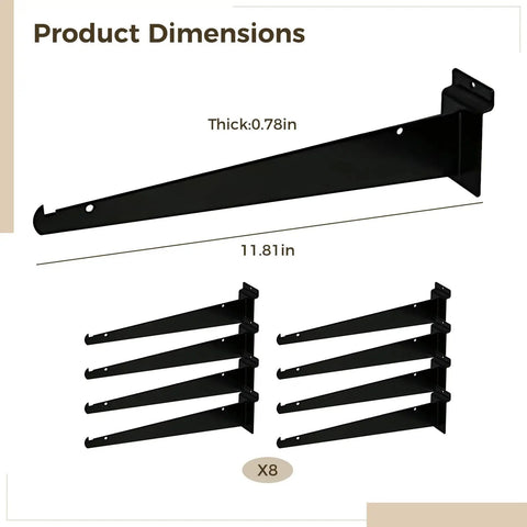 Heavy Duty 12 Inch Wall Shelf Brackets Set Of 8 Steel Shelf Holders dimensions and thickness in black rustproof finish