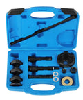 Wheel Bearing Removal And Installation Tool Kit VT102 for Harley Davidson motorcycles in blue case, includes 18 pcs pullers and plates.