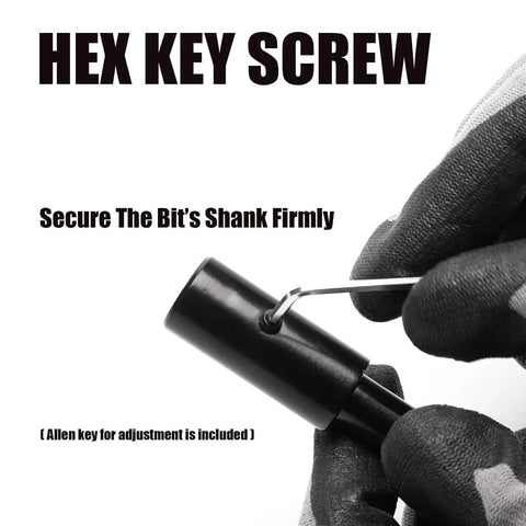 Heavy Duty 10 Inch Forstner Bit Extension With 3/8 Hex Shank securing the bit's shank with hex key screw during use.