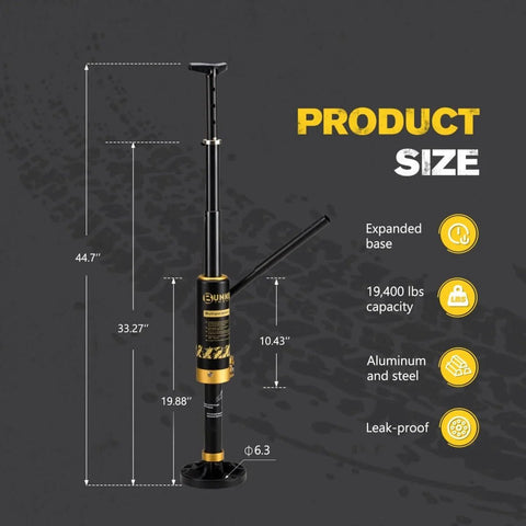 Portable Hydraulic Recovery Jack With Lift Mate For Off Road 4x4 SUVs and ATVs, 19,400 lb capacity, size dimensions visible