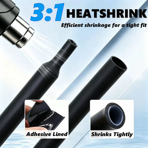 Dope Heat Shrink Tube Set With 150 Pieces And 8 Sizes For Snazzy DIY Wrapping, 3:1 Ratio Adhesive Lining Cable Sleeves Perfect For Everyday Repairs And Cool Projects In Sleek Black heat shrink tubes, 3:1 ratio, adhesive lined