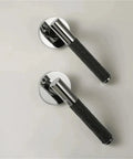 Lychee Skin Brass Black Door Lock Set With Dummy Handle shown from top view on a light background