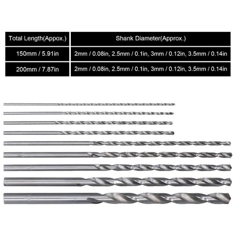 Cool 9Pc Extra Long HSS Twist Drill Set For Wood And Plastic Projects With High Performance Bits That Are Tough As Nails And Ready To Tackle Any Home Repair Job Fast. 150mm and 200mm HSS twist drill bits, 2mm to 10mm.