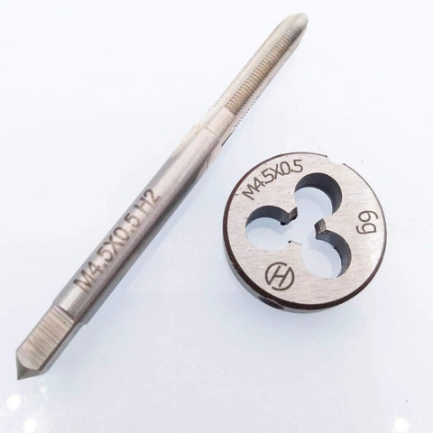 M4.5 X 0.5mm Tap And Die Set For Metric Threads Right Hand High Speed Steel With 62mm Tap Length And 20mm Die OD 5mm Die Height Ideal For DIY Projects Metalworking And Quick Repairs