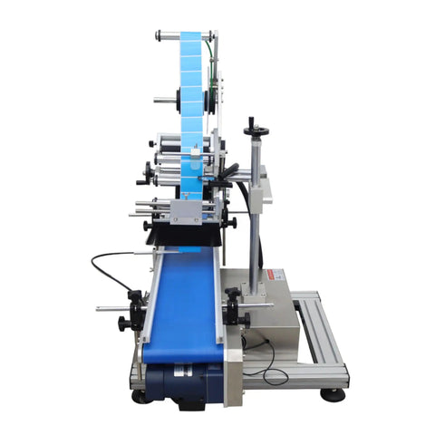 Heavy Duty Automatic Round Bottle Labeling Machine With Conveyor Desktop Applicator High Speed Labeler For Cosmetics Beverages Food Wine Cans showcasing detailed conveyor and labeling mechanism.