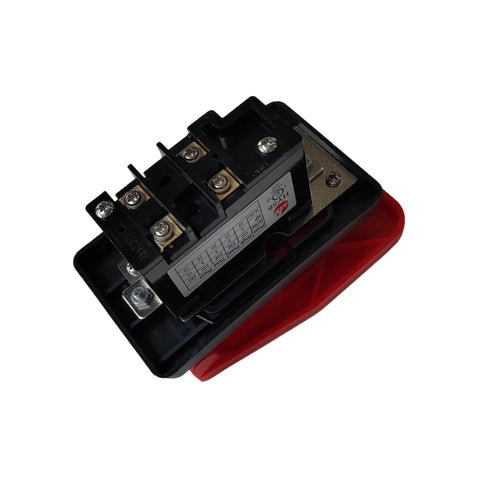 220V 20A Industrial On Off Push Button Switch For Table Saw And Woodworking Machines, heavy-duty red and black unit with screw terminals