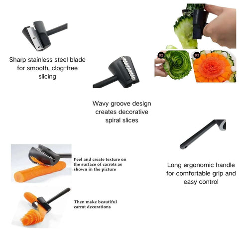 Front view of Amazon Spiral Vegetable Cutter Set with stainless steel blade for spiral carrot and cucumber slices
