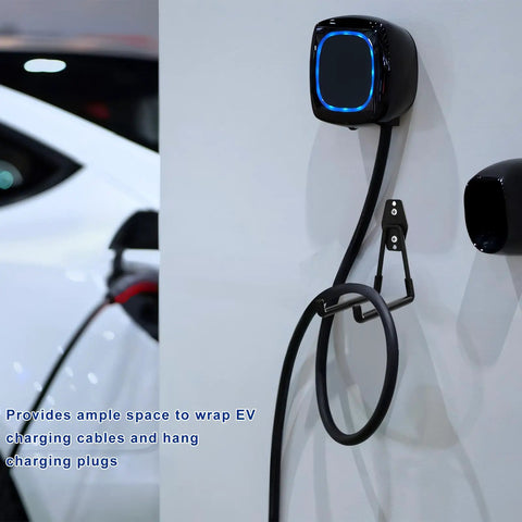Wall Mounted Carbon Steel Garage Hooks Ev Charger Holder Anti Slip Coating Heavy Duty Storage for EV charging cables.