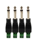 Built Tough Pro Grade One Quarter Inch Ts Mono Male To Two Pin Female Screw Terminal Block Adapter For Speaker Cable and Amplifier Microphone 6.35Mm Nickel Plated Zinc Alloy Plug And Go Kit, four pieces.