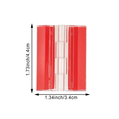 Top view of 16 Pack Clear Self Adhesive Plastic Hinges With Heavy Duty Grip, measuring 1.73 x 1.34 inches, ideal for projects.