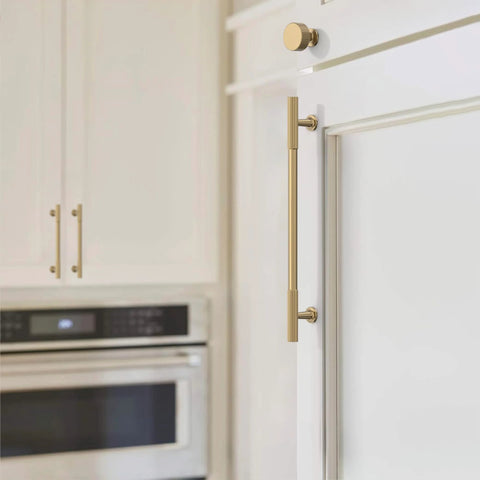 Champagne Bronze Cabinet Knobs 10 Pack Champagne Gold Cabinet Pulls on white kitchen cupboards near oven, solid metal, easy to install.