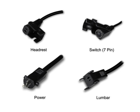 DC 28V Replacement Linear Actuator Motor connectors for power recliners including headrest, switch, power, and lumbar.