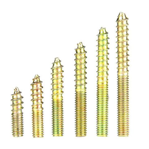 Top Shelf M4 Dowel Screw Set With 110 Zinc Plated Iron Double Ended Hanger Bolts in various lengths, ideal for DIY furniture assembly.