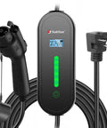 Heavy Duty J1772 Portable Ev Charger Level 1 And 2 Plug Straight In Setup 16 Amp 120v 240v with display and cord.