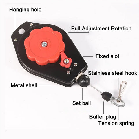 Adjustable Retractable Spring Balancer For Workshop And Assembly Line Heavy Duty Tool Hanging System with labeled parts