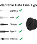 18 Pack Flexible Silicone Desk Cable Grommets With 1 Inch Hole Saw Heavy Duty Cord Hole Covers For Office Tables And Wall Panels Black, showcasing adaptable data line types.